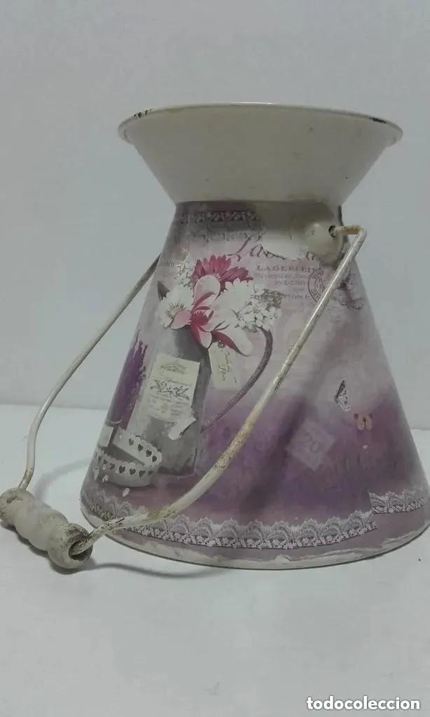 Vintage: LECHERA MACETERO DE LATON / CON ESTAMPADO EN PAPEL PINTADO - Foto 1