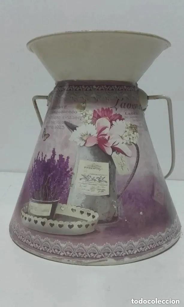Vintage: LECHERA MACETERO DE LATON / CON ESTAMPADO EN PAPEL PINTADO - Foto 2