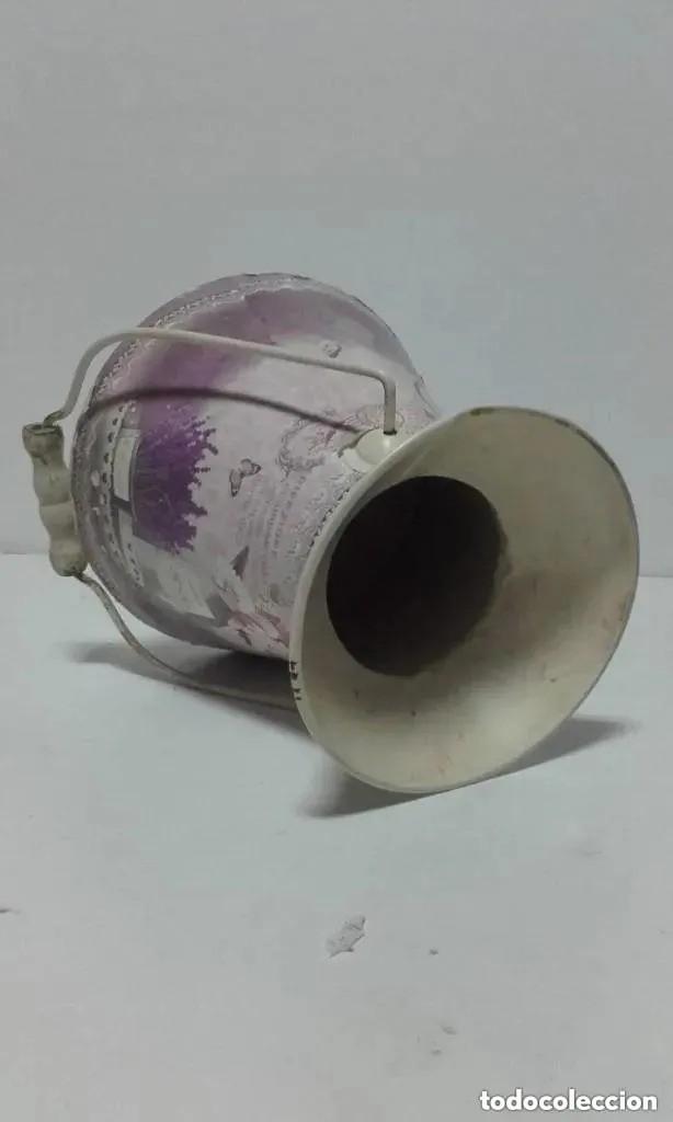 Vintage: LECHERA MACETERO DE LATON / CON ESTAMPADO EN PAPEL PINTADO - Foto 4