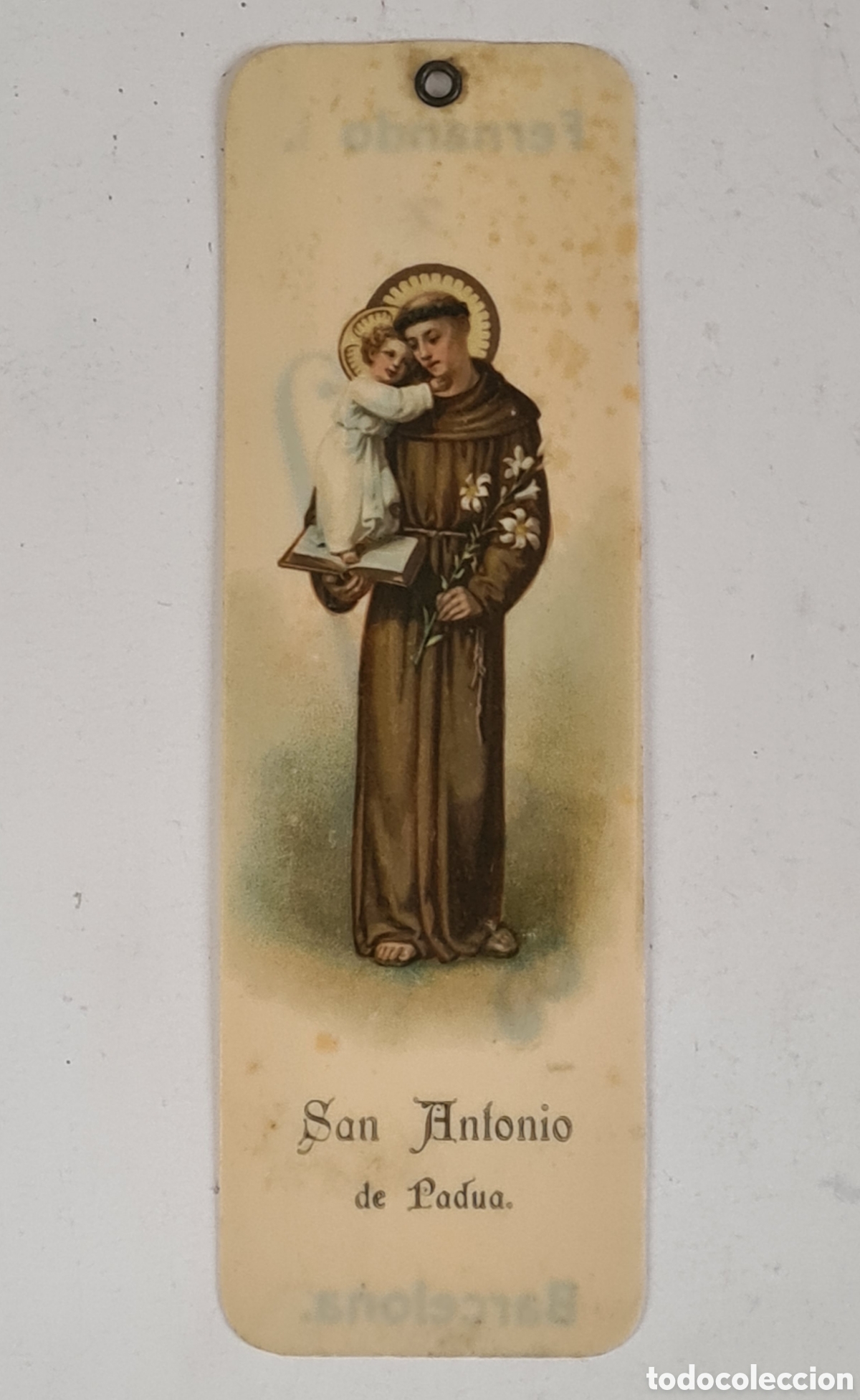 Vintage: Antigua Tarjeta Etiqueta San Antonio de Padua publicidad G. Cuspinera - Barcelona