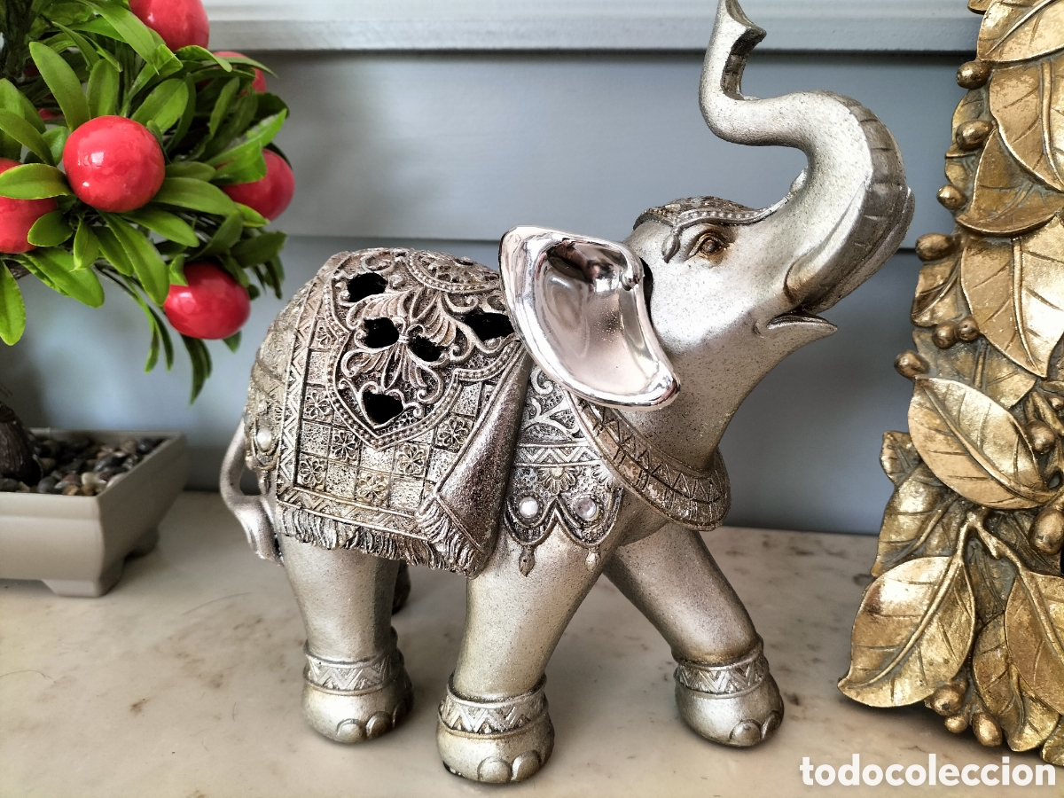 Vintage: Figura decorativa elefante plateado 19 x 18