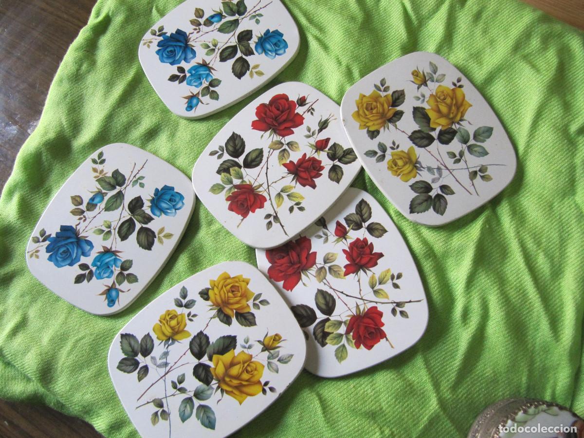 Vintage: LOTE POSAVASOS DE MADERA TEMATICA ROSAS - Foto 1