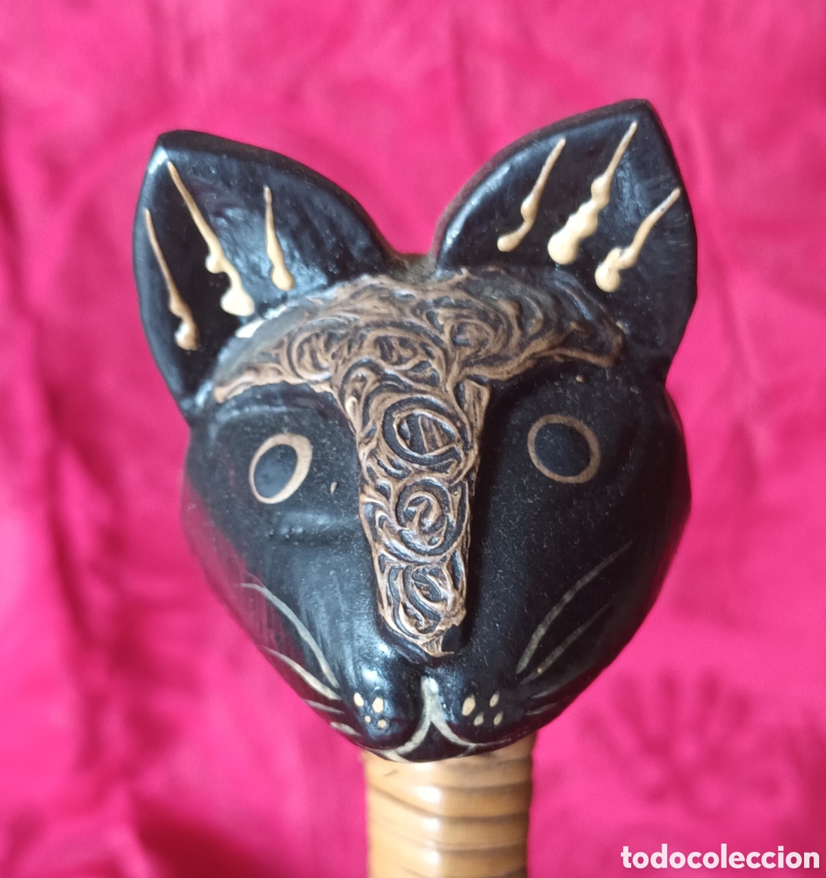 Vintage: Figura de gato en madera de Bali