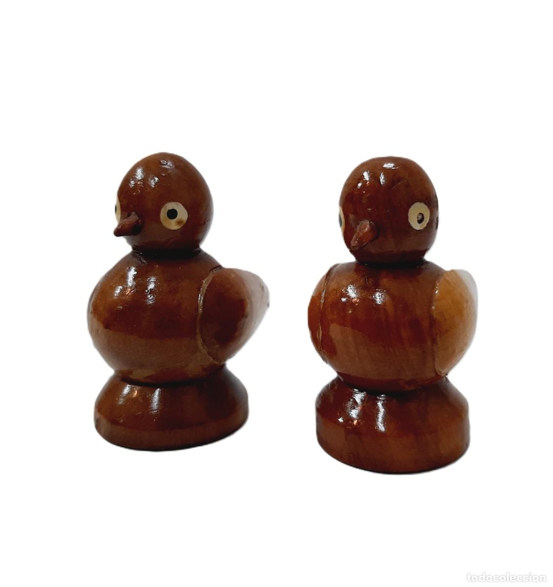 Vintage: Dos p&aacute;jaros peque&ntilde;os de madera vintage (11.5)