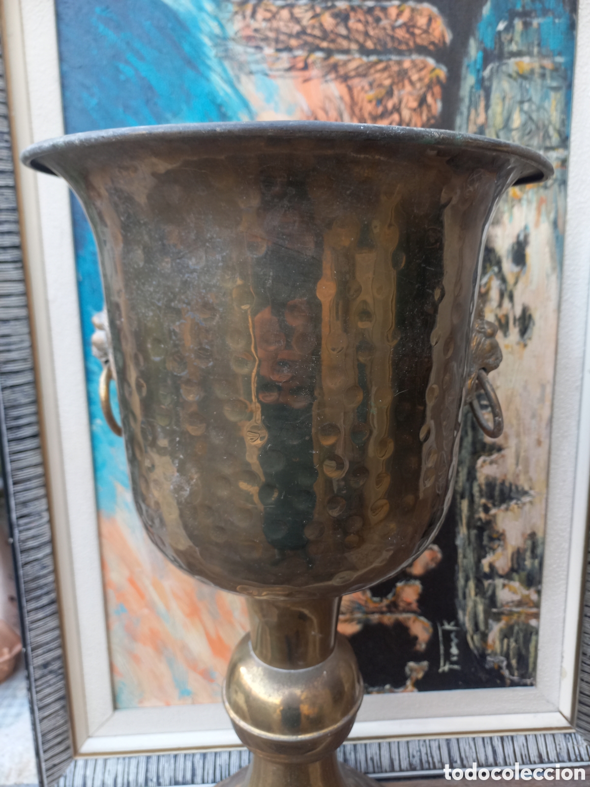 Vintage: Macetero cabeza de le&oacute;n grande de pie bronce - Foto 5