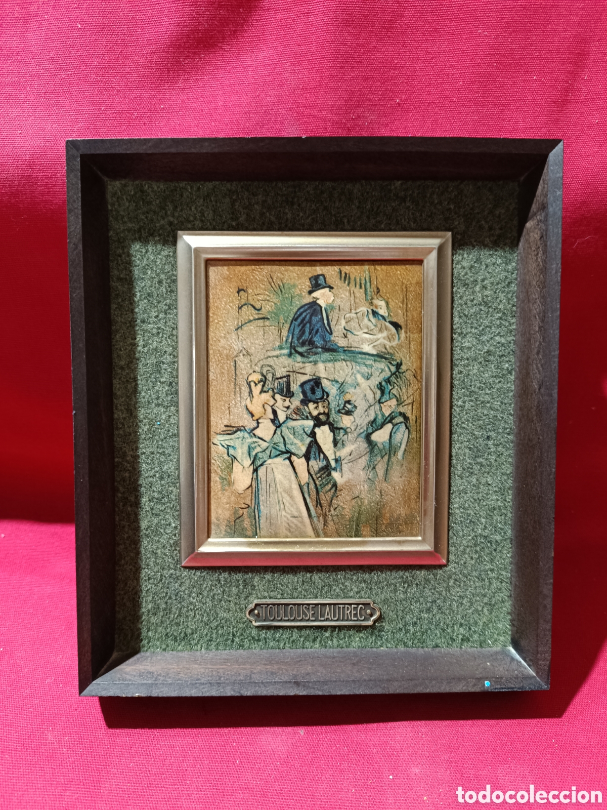 Vintage: Peque&ntilde;o cuadro esmaltado con imagen lienzo Toulouse Loutrec