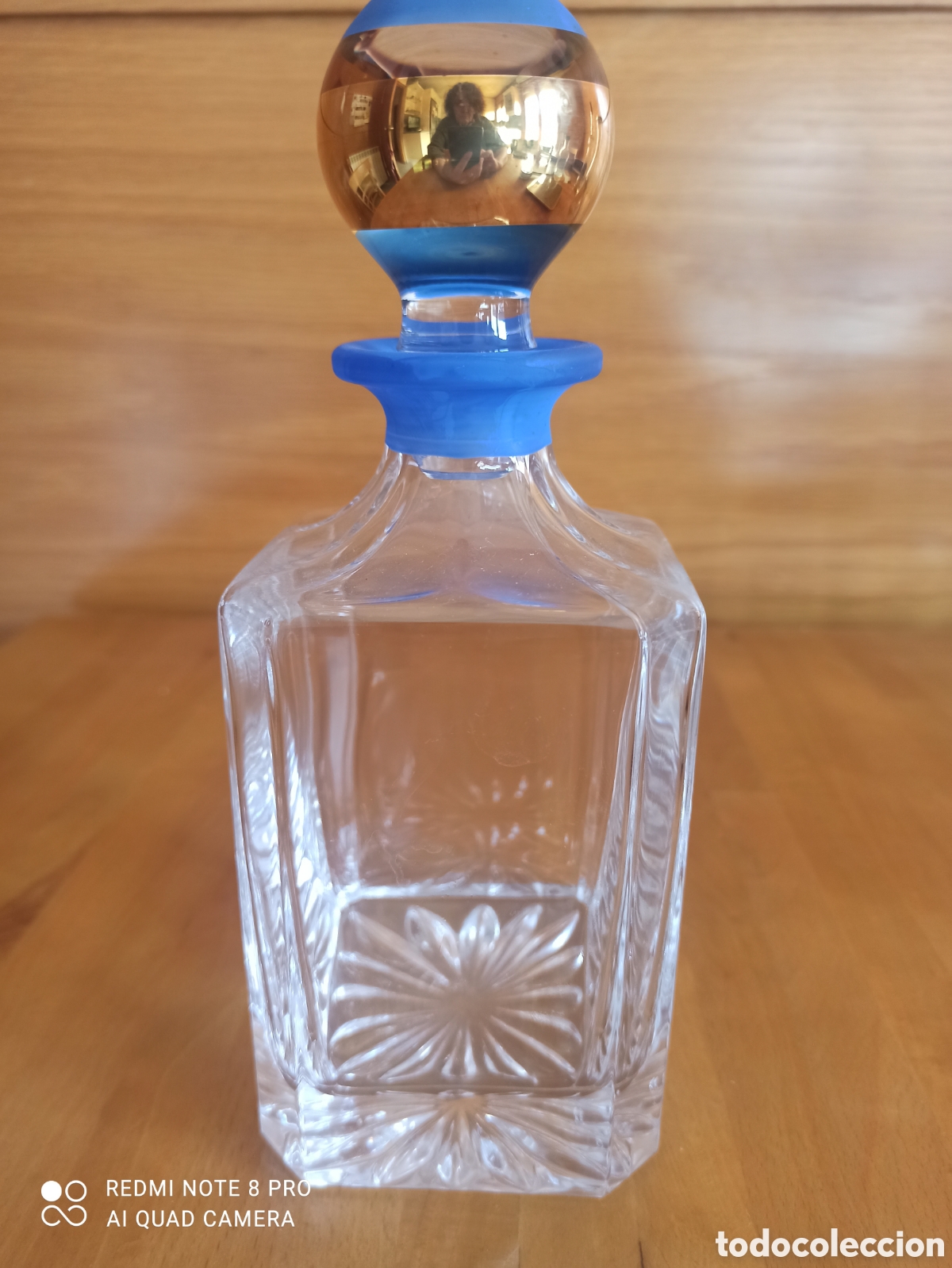 Vintage: Botella de cristal, detalle en azul