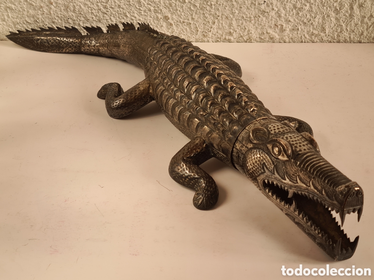 Vintage: Cocodrilo met&aacute;lico Articulado - Decoraci&oacute;n R&uacute;stica Reptil