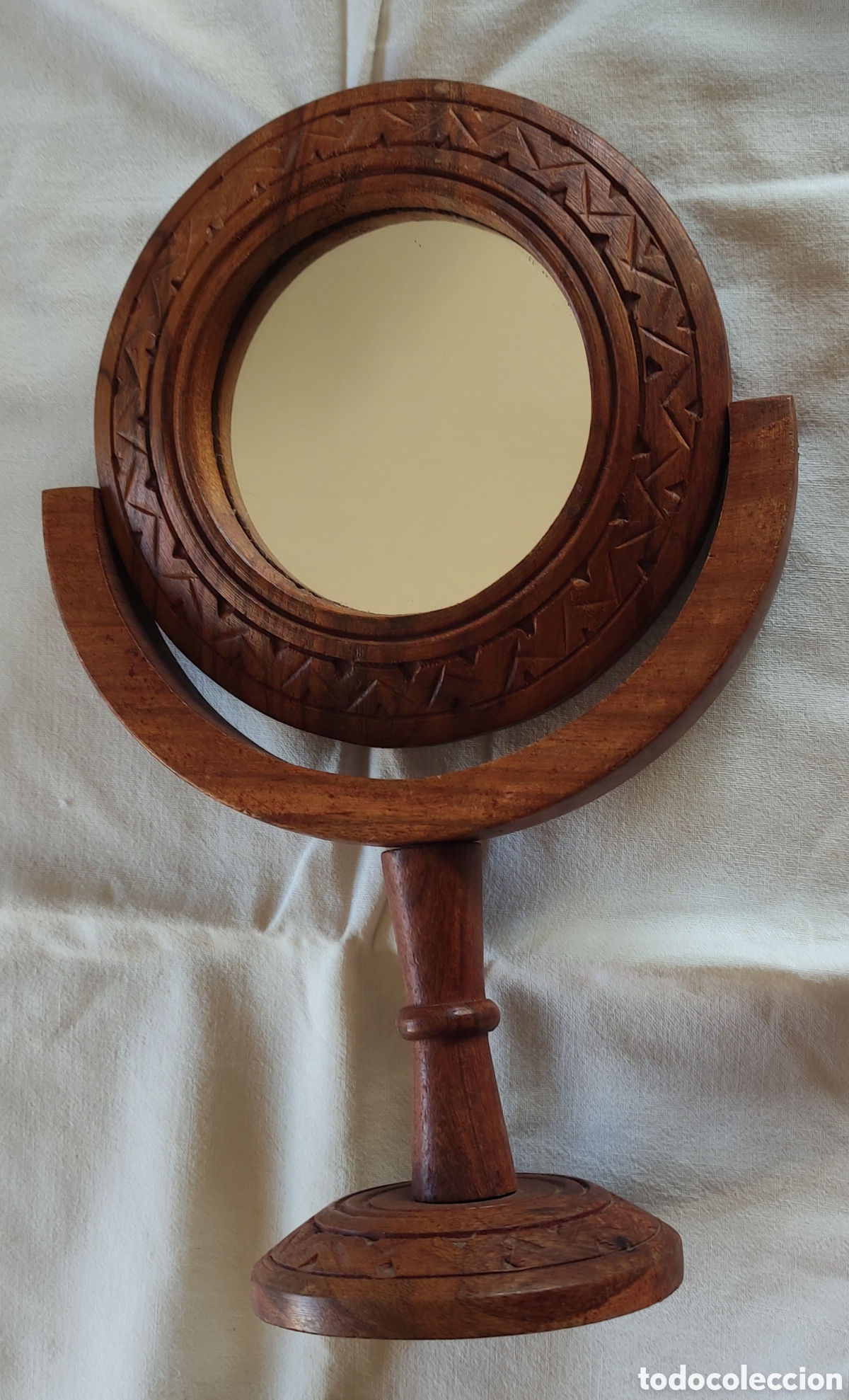 Vintage: Espejo de mano en madera de la India - Foto 1