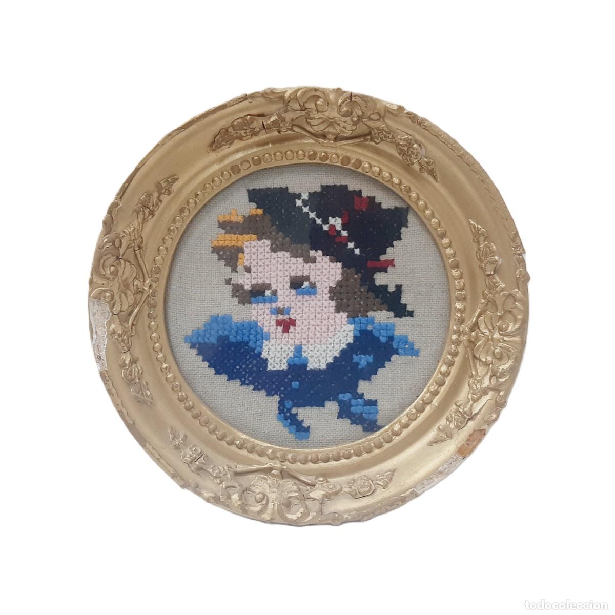 Vintage: Tapiz antiguo enmarcado hecho a mano con gobelino (14.2)