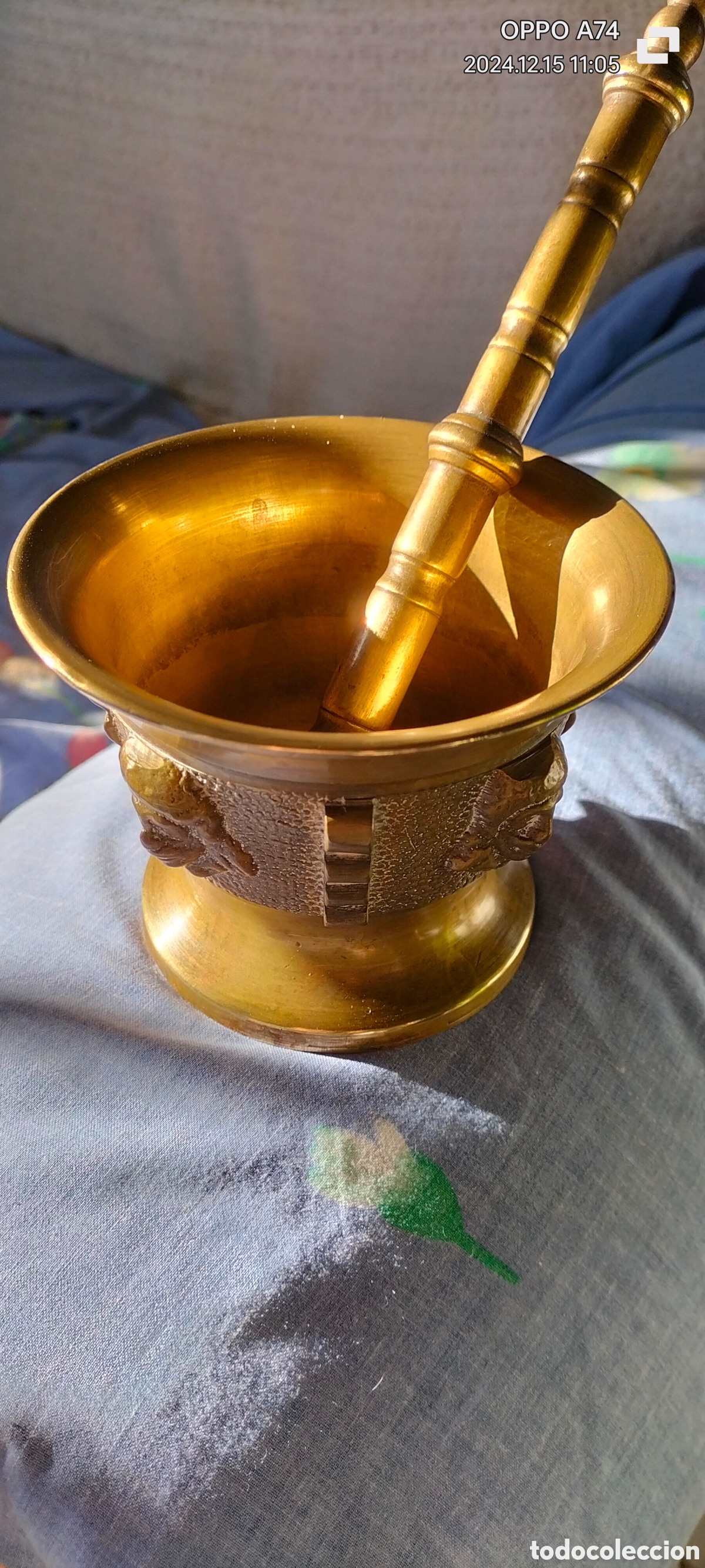 Vintage: Almirez con mano de bronce