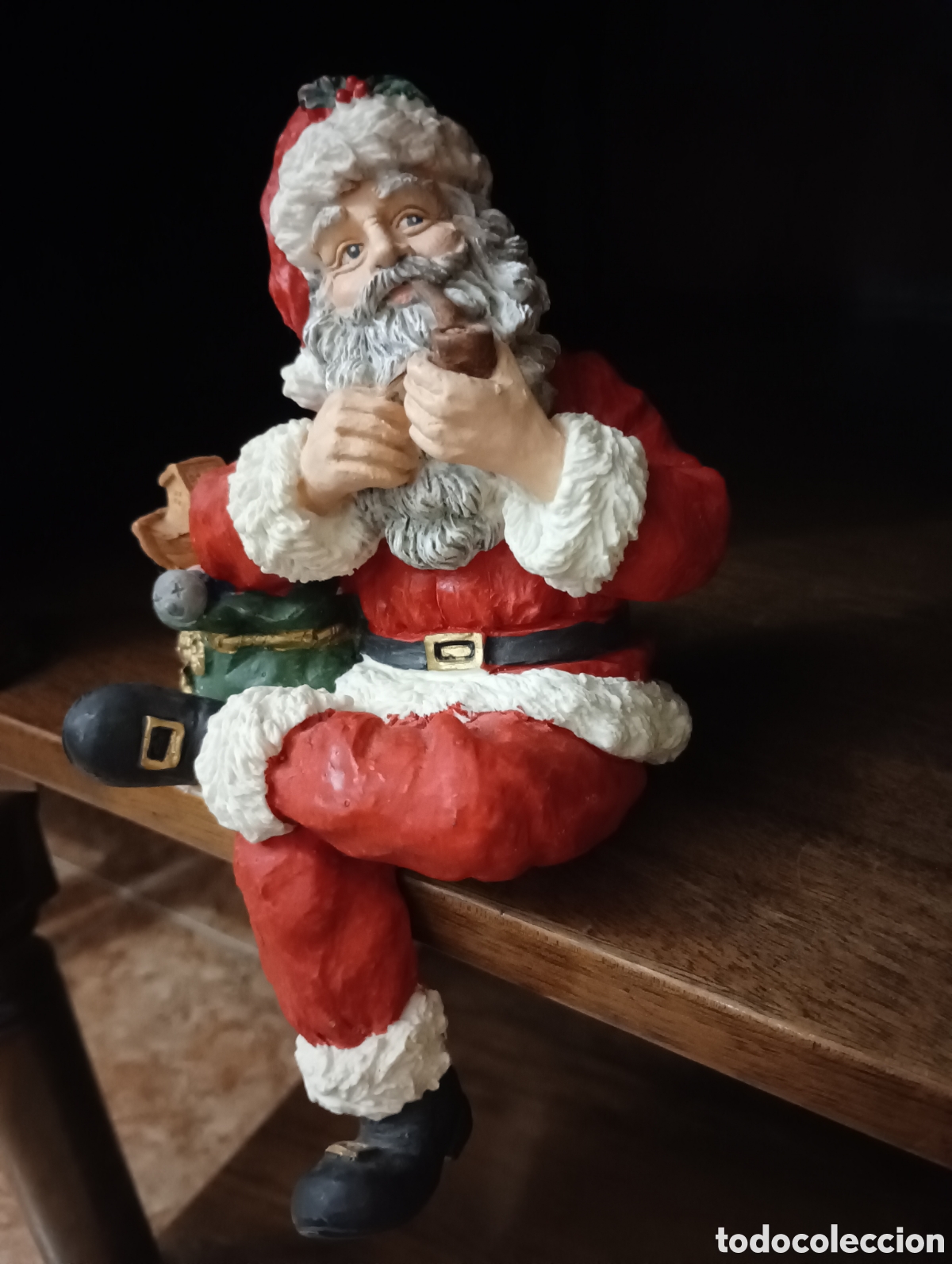 Vintage: Papa No&euml;l sentado para estanter&iacute;a. De yeso pintado.