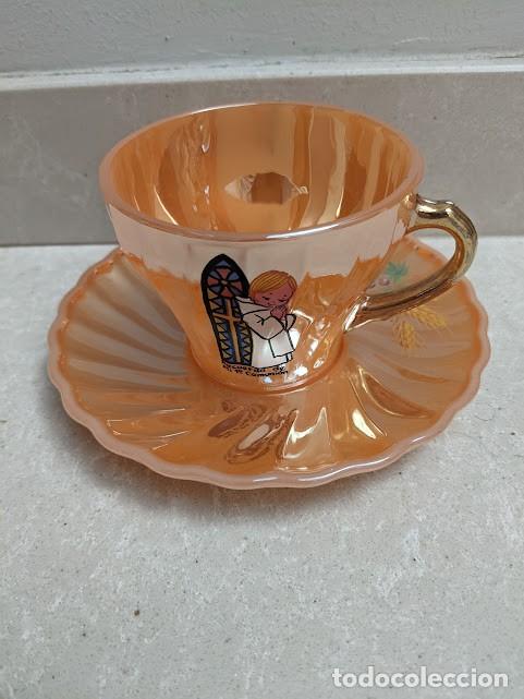 Vintage: TAZA CON PLATO RECUERDO PRIMERA COMUNI&Oacute;N - Foto 1