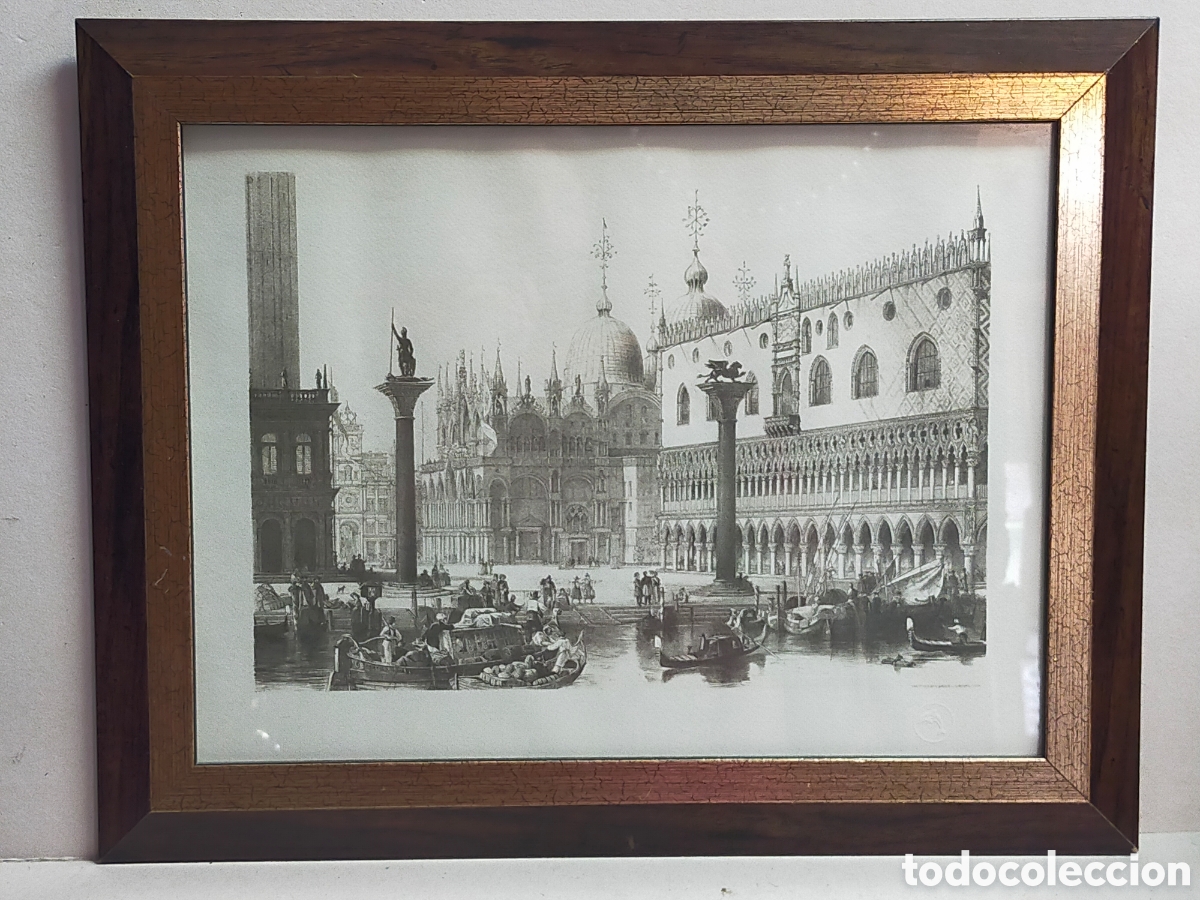 Vintage: LAMINA DE VENECIA, REPRODUCCION DE LITOGRAFIA ANTIGUA SOBRE OBRA DE D QUAGLIO, G MOORE. ENMARCADO.