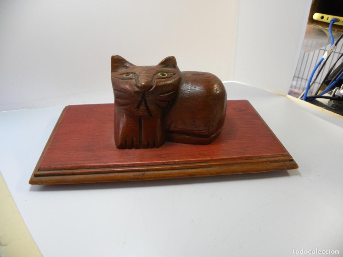 Vintage: GATO MADERA DE 10CMS CON PEANA - Foto 1