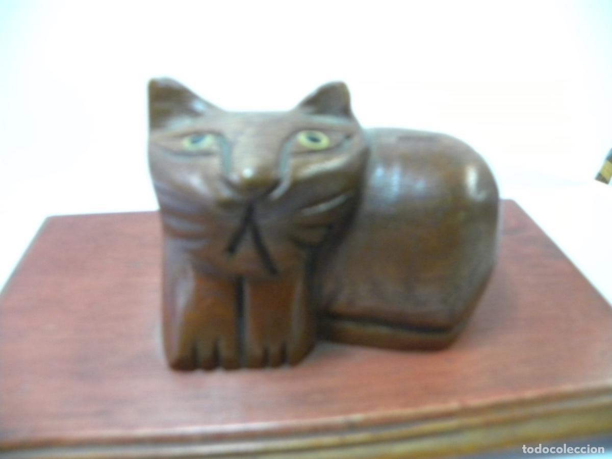 Vintage: GATO MADERA DE 10CMS CON PEANA - Foto 2