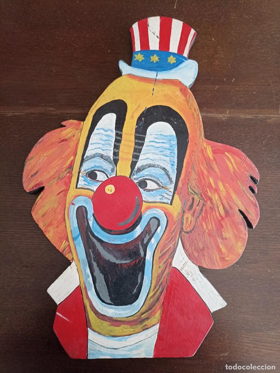 Vintage: CARA PAYASO EN MADERA VINTAGE A MANO - Foto 1