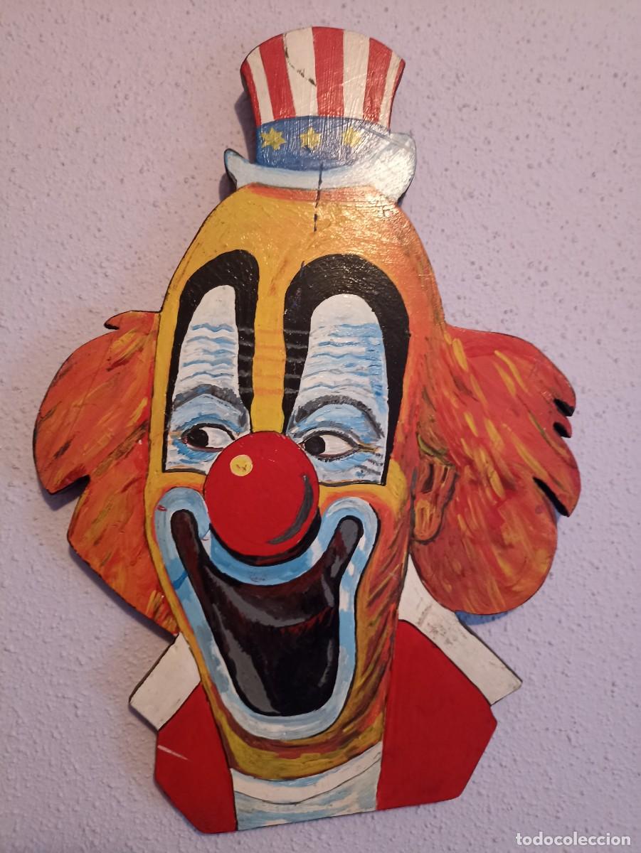 Vintage: CARA PAYASO EN MADERA VINTAGE A MANO - Foto 2
