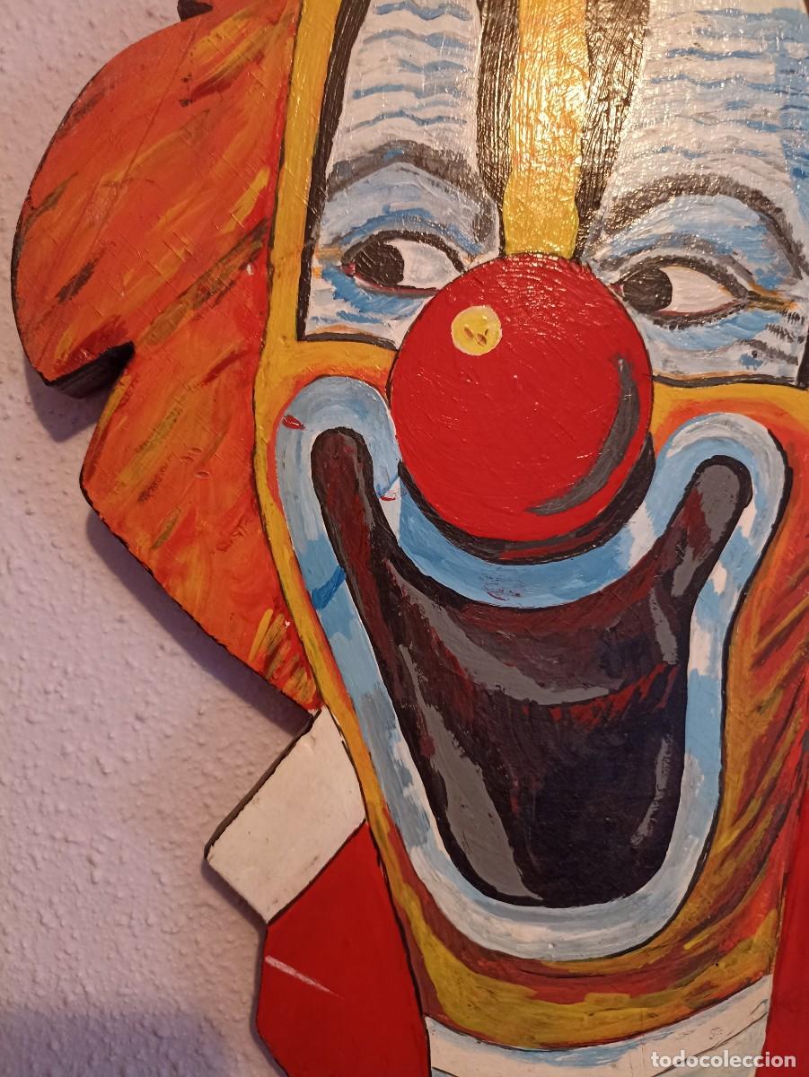 Vintage: CARA PAYASO EN MADERA VINTAGE A MANO - Foto 4