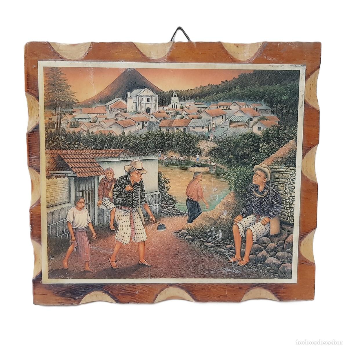 Vintage: Imagen antigua en placa de madera, recuerdo de Guatemala(5.3)