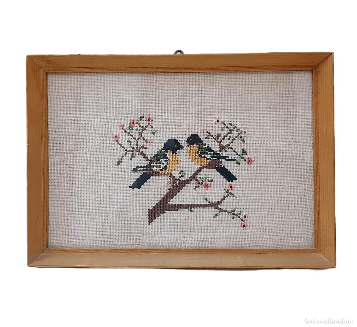 Vintage: Tapiz gobelino vintage bordado a mano y enmarcado (5.3)
