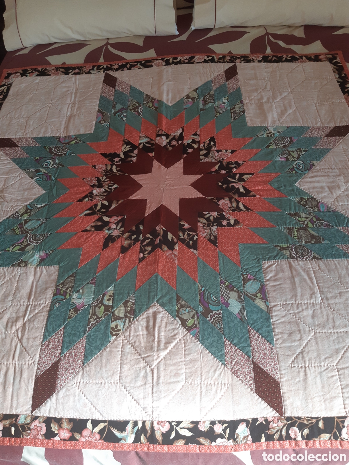 Vintage: Colcha patchwork algod&oacute;n hecha a mano. Para colgar - Foto 2