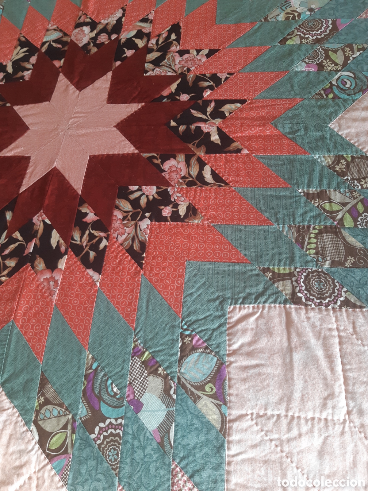 Vintage: Colcha patchwork algod&oacute;n hecha a mano. Para colgar - Foto 3