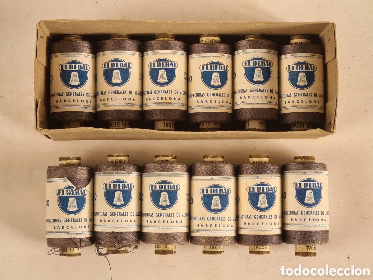Vintage: Caja 12 Rollos Hilo El Dedal Hilaturas Generales de Algod&oacute;n Barcelona - Decoraci&oacute;n Costura Mercer&iacute;a