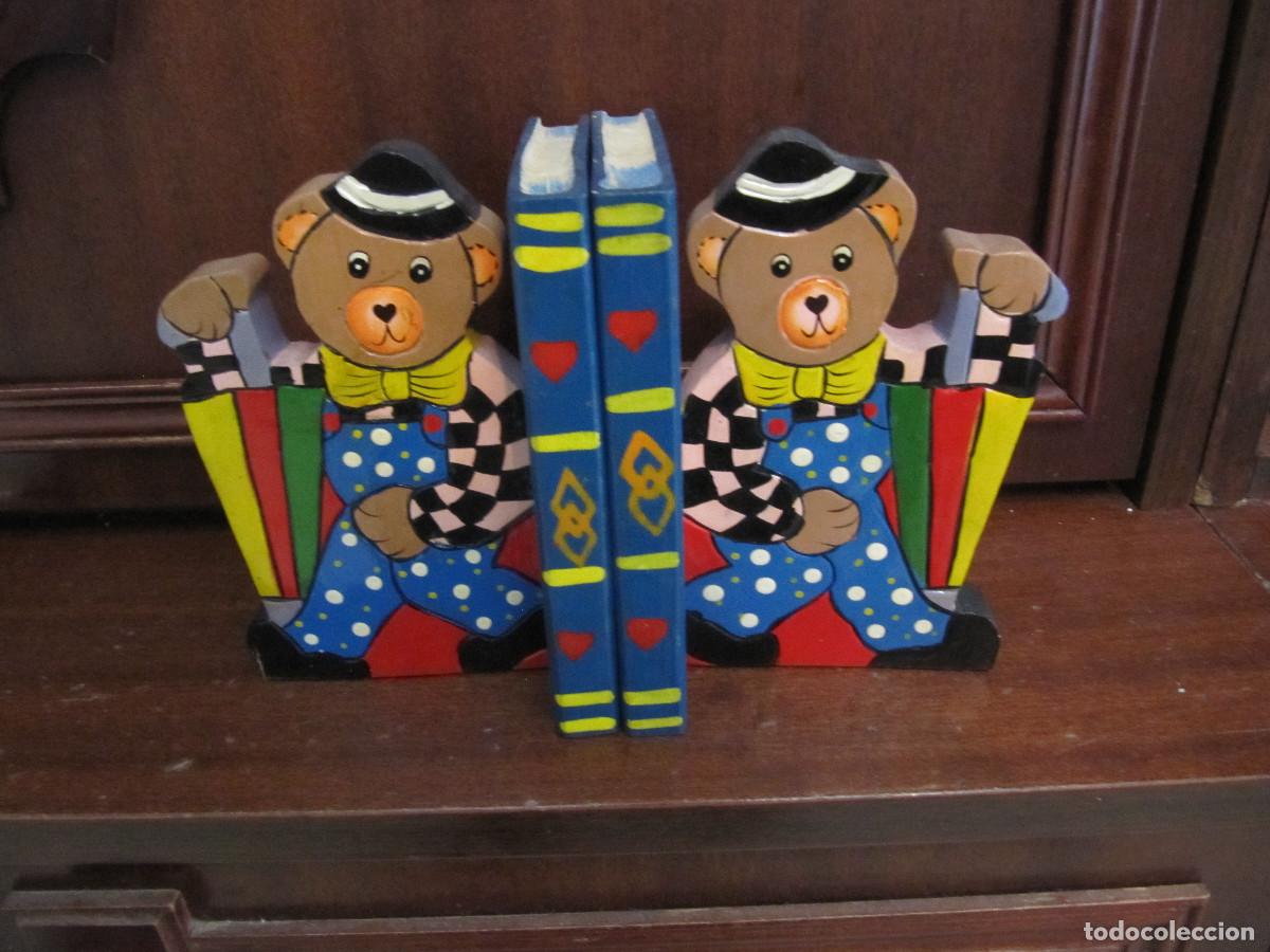 Vintage: SUJETALIBROS DE MADERA OSITOS PAYASOS - Foto 1