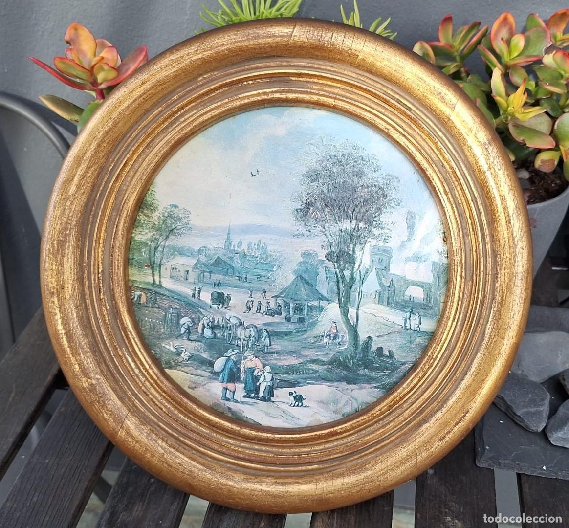 Vintage: MARCO Redondo de MADERA Grueso DORADO