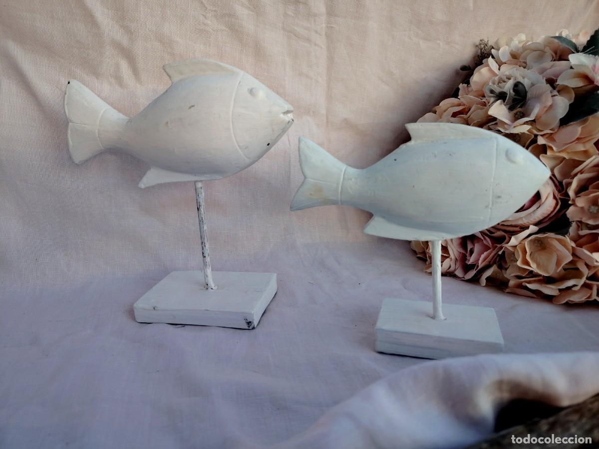 Vintage: 2 figuras peces madera - Foto 1