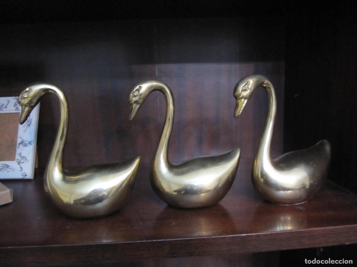 Vintage: 3 ANTIGUAS FIGURAS CISNES EN BRONCE - Foto 1