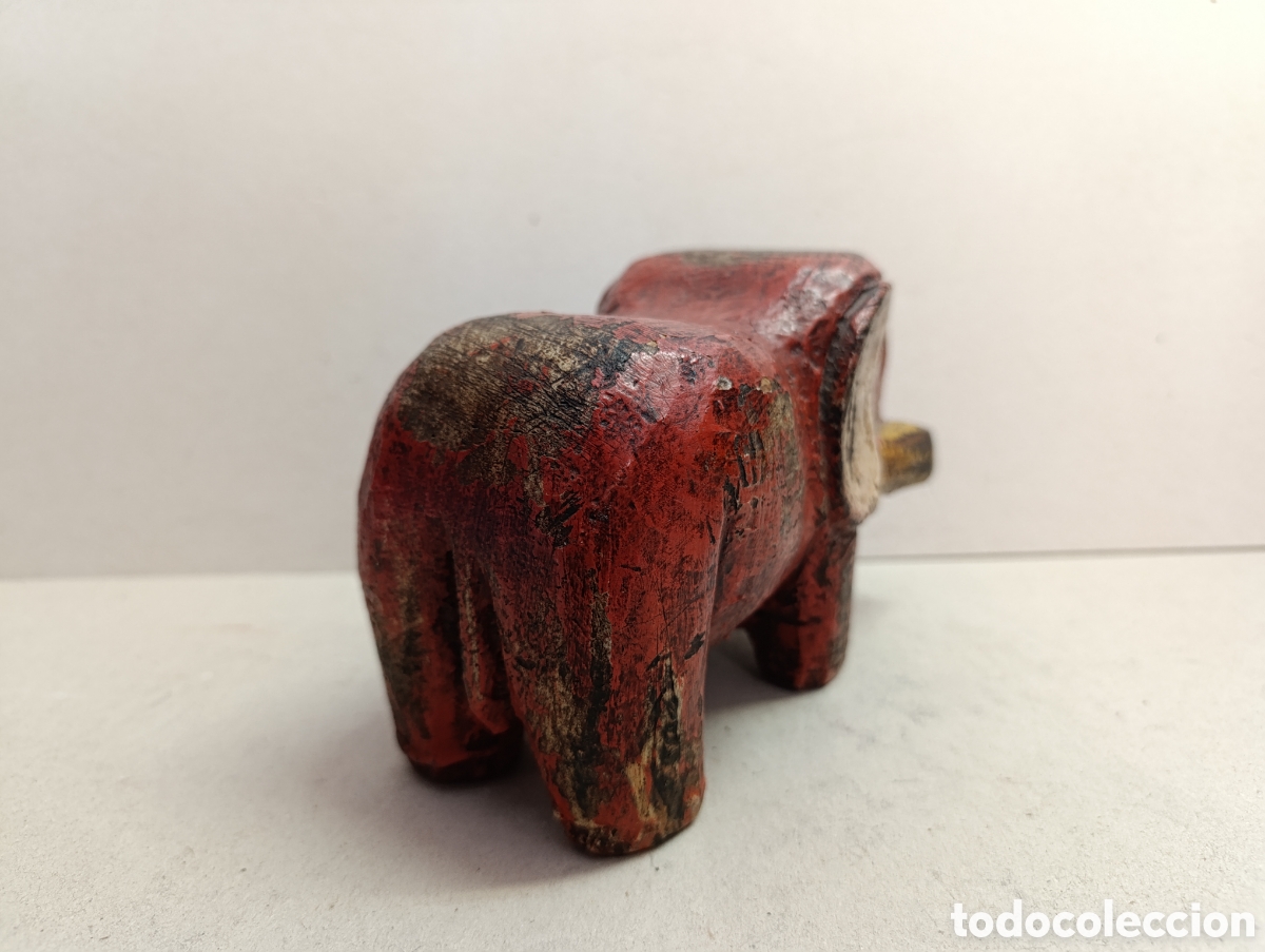 Vintage: TALLA DE ELEFANTE DE MADERA POLICROMADA. - Foto 3