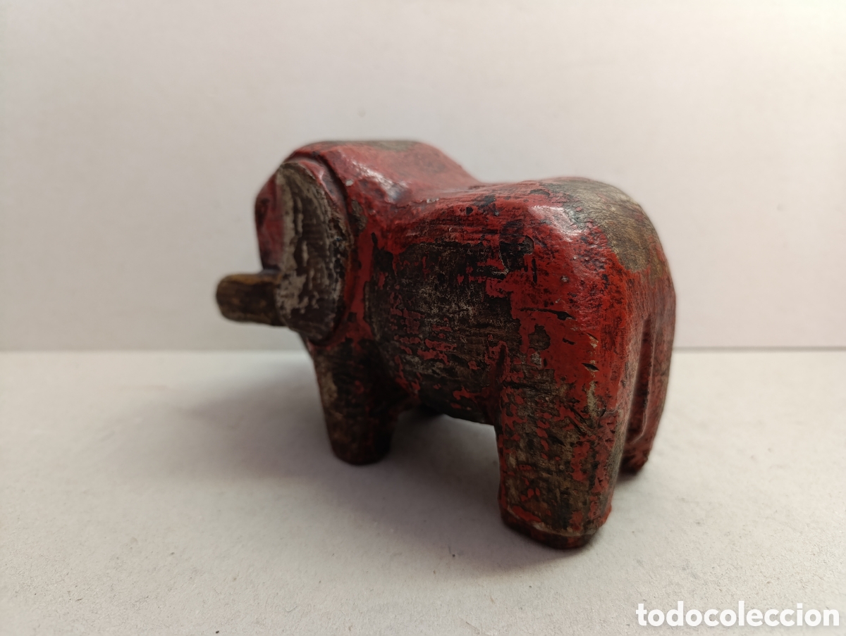 Vintage: TALLA DE ELEFANTE DE MADERA POLICROMADA. - Foto 4