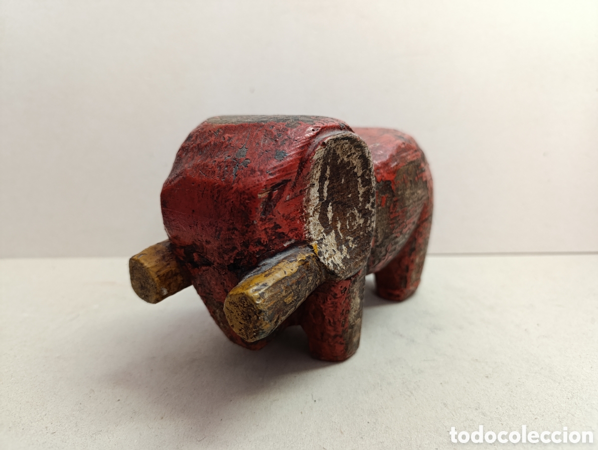 Vintage: TALLA DE ELEFANTE DE MADERA POLICROMADA. - Foto 5