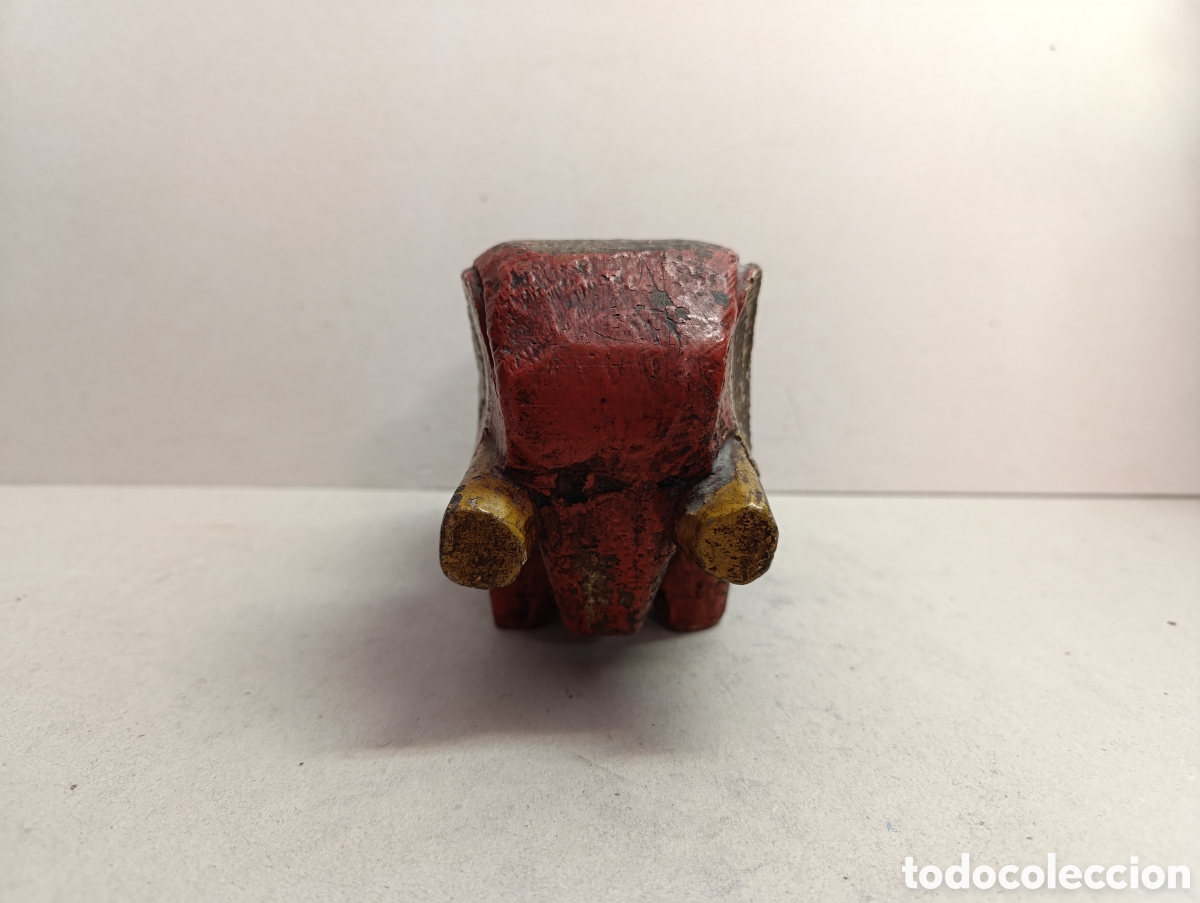 Vintage: TALLA DE ELEFANTE DE MADERA POLICROMADA. - Foto 6