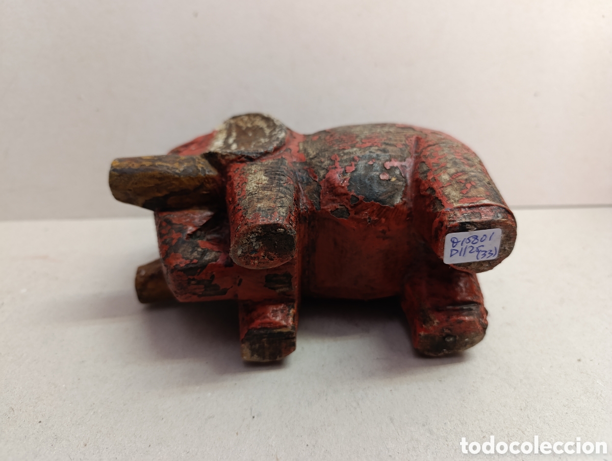 Vintage: TALLA DE ELEFANTE DE MADERA POLICROMADA. - Foto 8