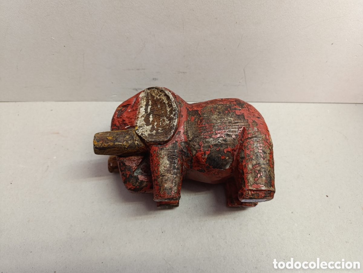 Vintage: TALLA DE ELEFANTE DE MADERA POLICROMADA. - Foto 9