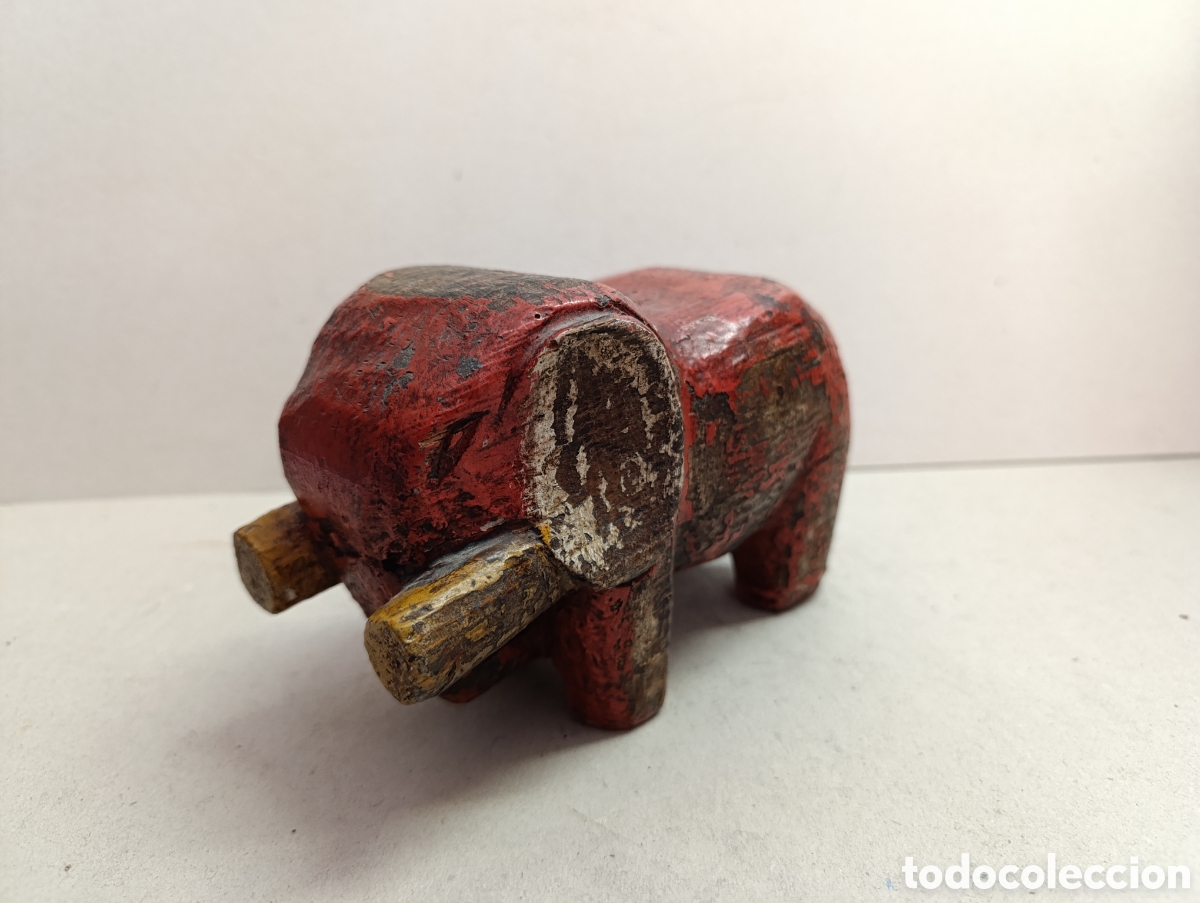Vintage: TALLA DE ELEFANTE DE MADERA POLICROMADA. - Foto 10