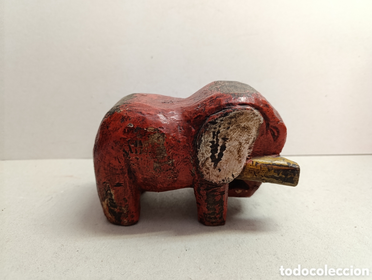 Vintage: TALLA DE ELEFANTE DE MADERA POLICROMADA. - Foto 11