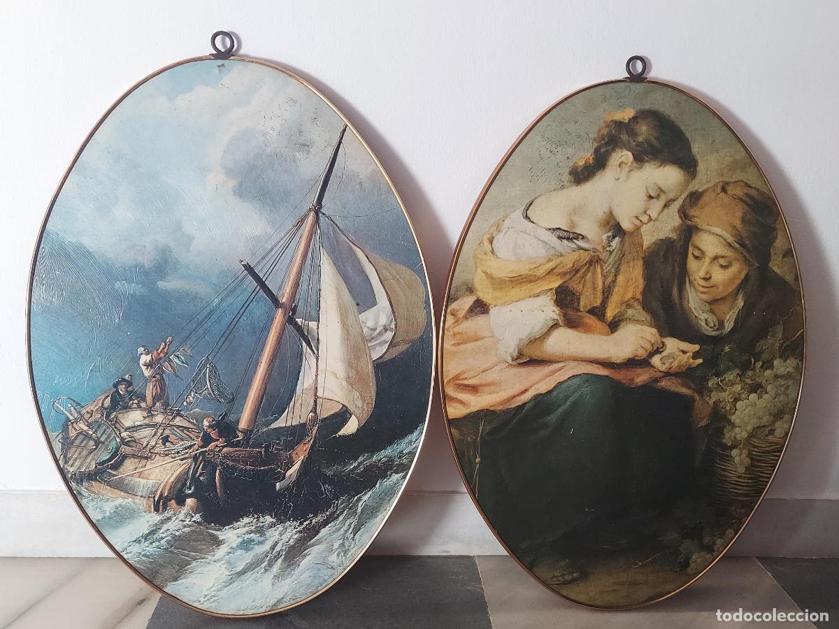 Vintage: Lote de dos cuadros &oacute;valos estampas pegadas - Foto 1