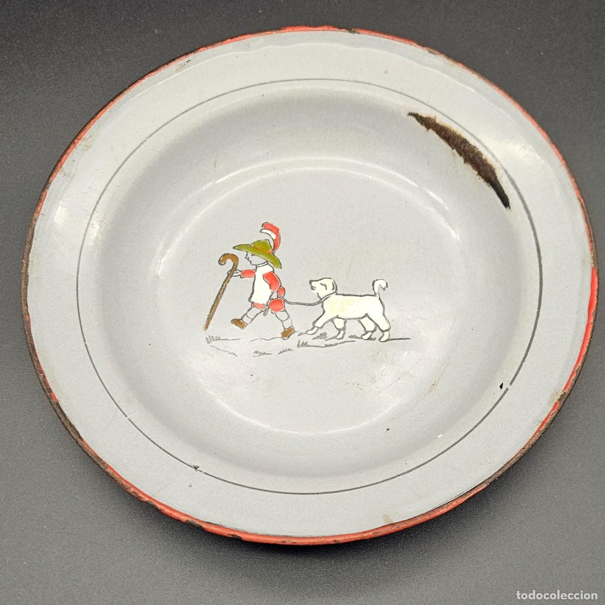 Vintage: Plato infantil de comida esmaltado. 1900 - 1920 - Foto 1
