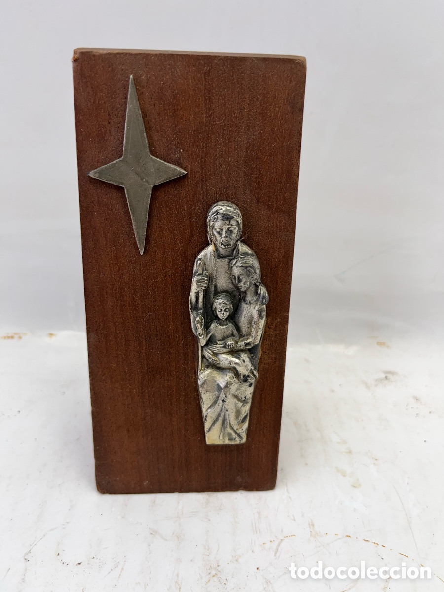 Vintage: Cu&ntilde;a de madera con figuras met&aacute;licas pegadas - Foto 6