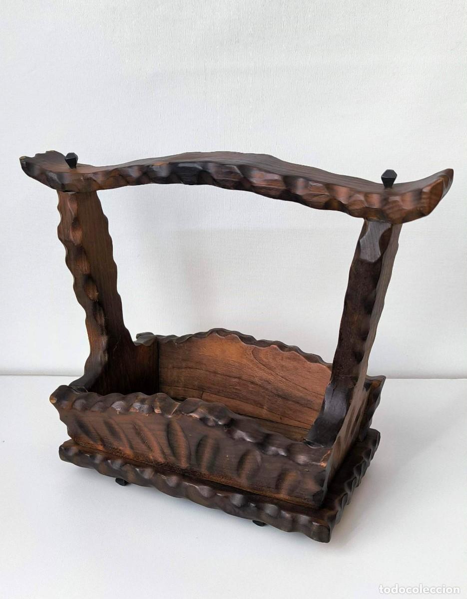 Vintage: Antigua cesta de madera rústica - Foto 1