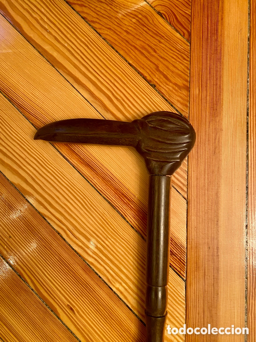 Vintage: Bast&oacute;n de madera cabeza de p&aacute;jaro - Foto 1