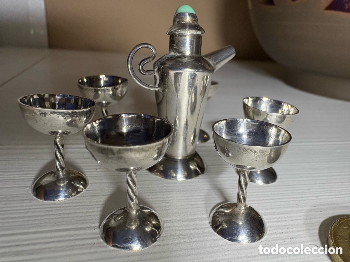 Vintage: Conjunto miniatura plata botella y copas - Foto 4