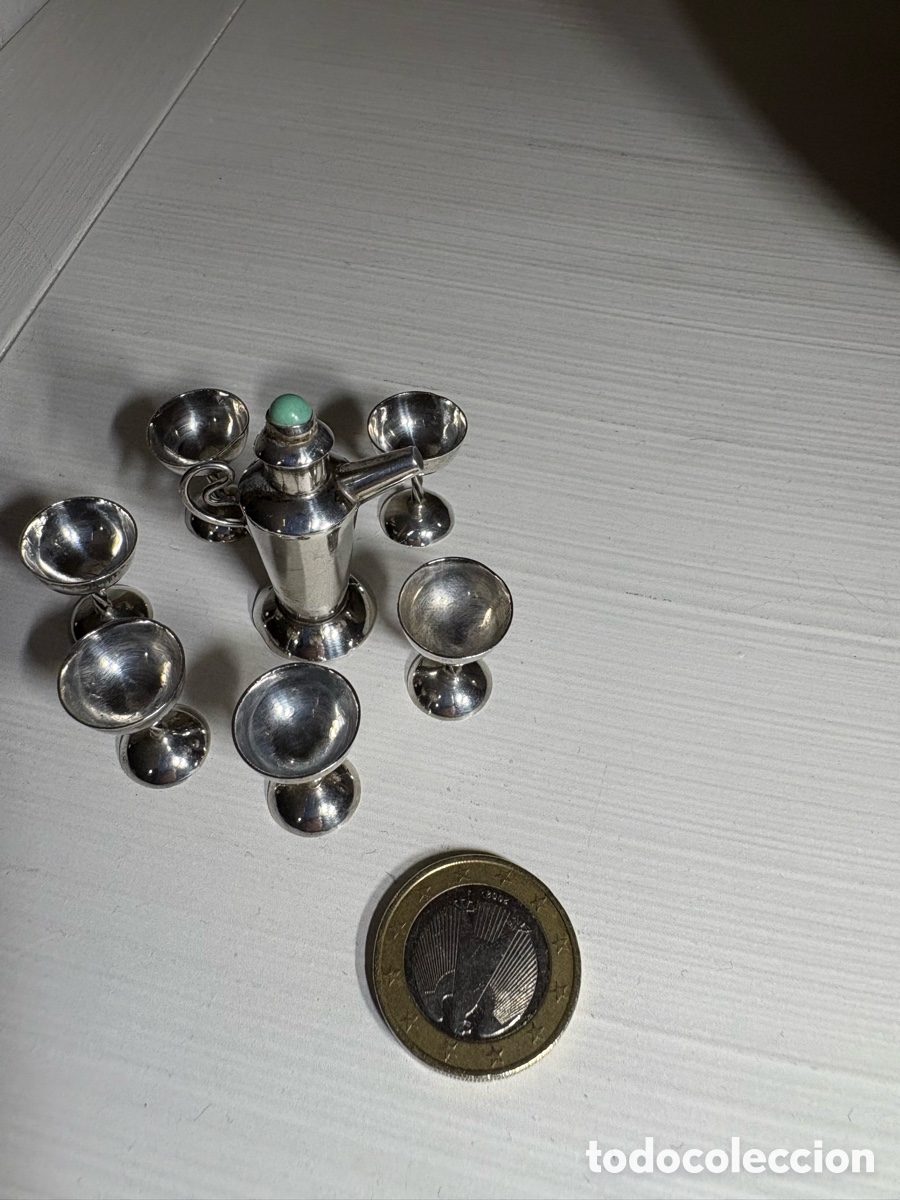 Vintage: Conjunto miniatura plata botella y copas - Foto 1