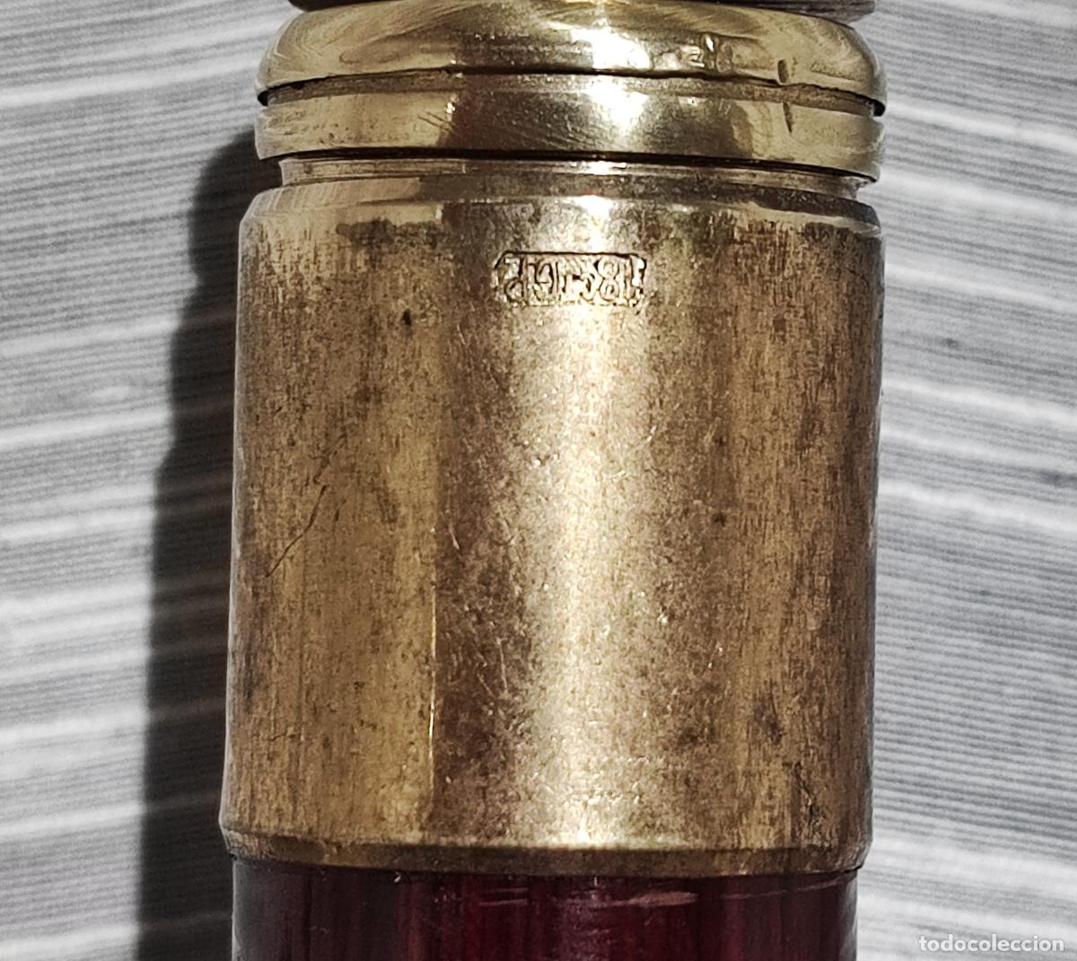 Vintage: BONITO BASTON CON POMO DE BRONCE Y ARO PLAQUE DE ORO - Foto 5