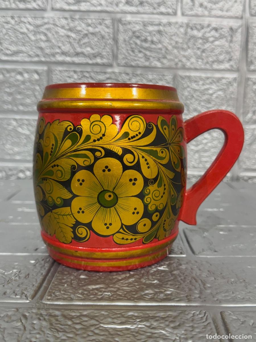 Vintage: Taza de madera lacada rusa - Foto 1