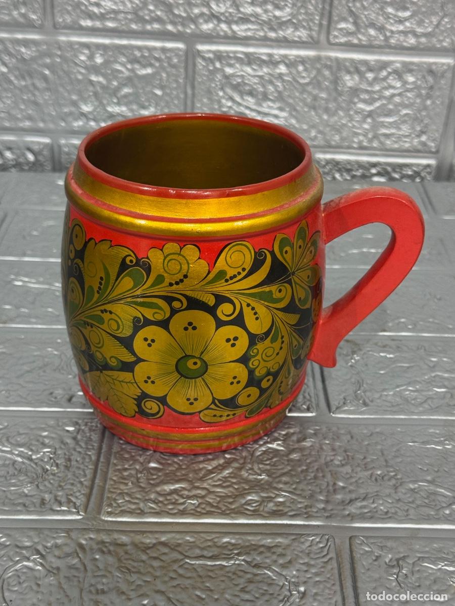 Vintage: Taza de madera lacada rusa - Foto 2